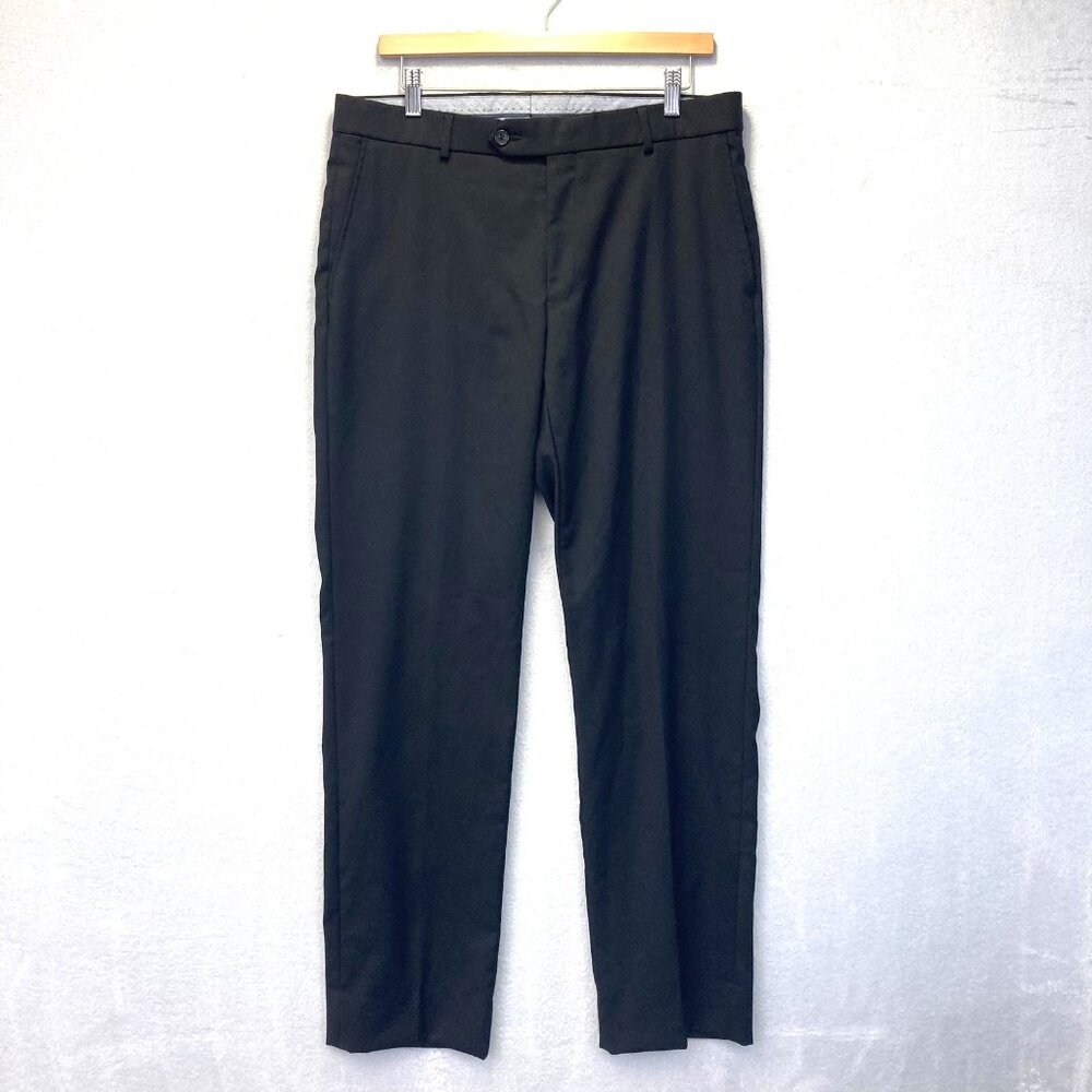 Ballin Flat Front Dress Pants‎ Mens 34 Black 100% Wool Comfort Eze Slacks Formal